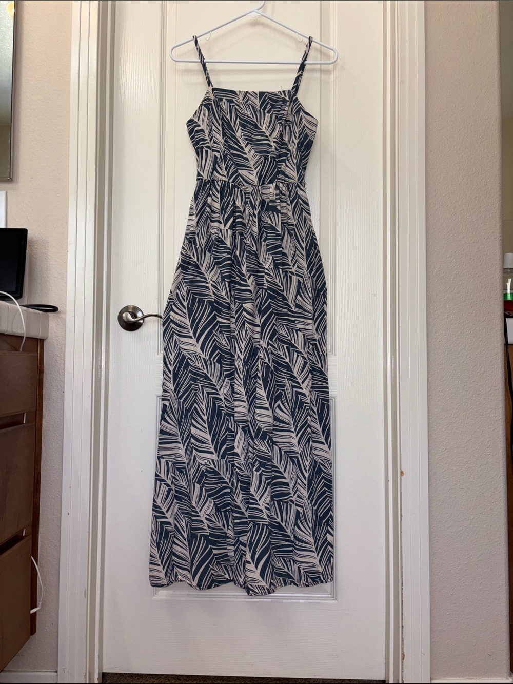 As U Wish Navy and White Leaf-Print Maxi Dress